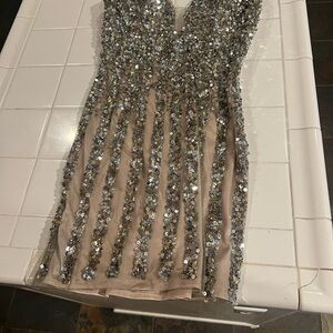 Dave & Johnny Silver Sequin Mini Dress